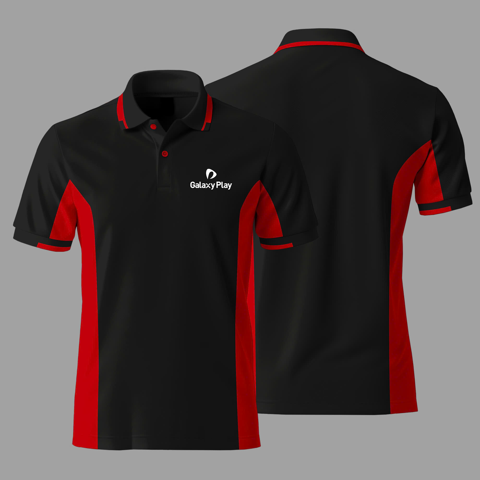 Áo thun polo đen phối đỏ