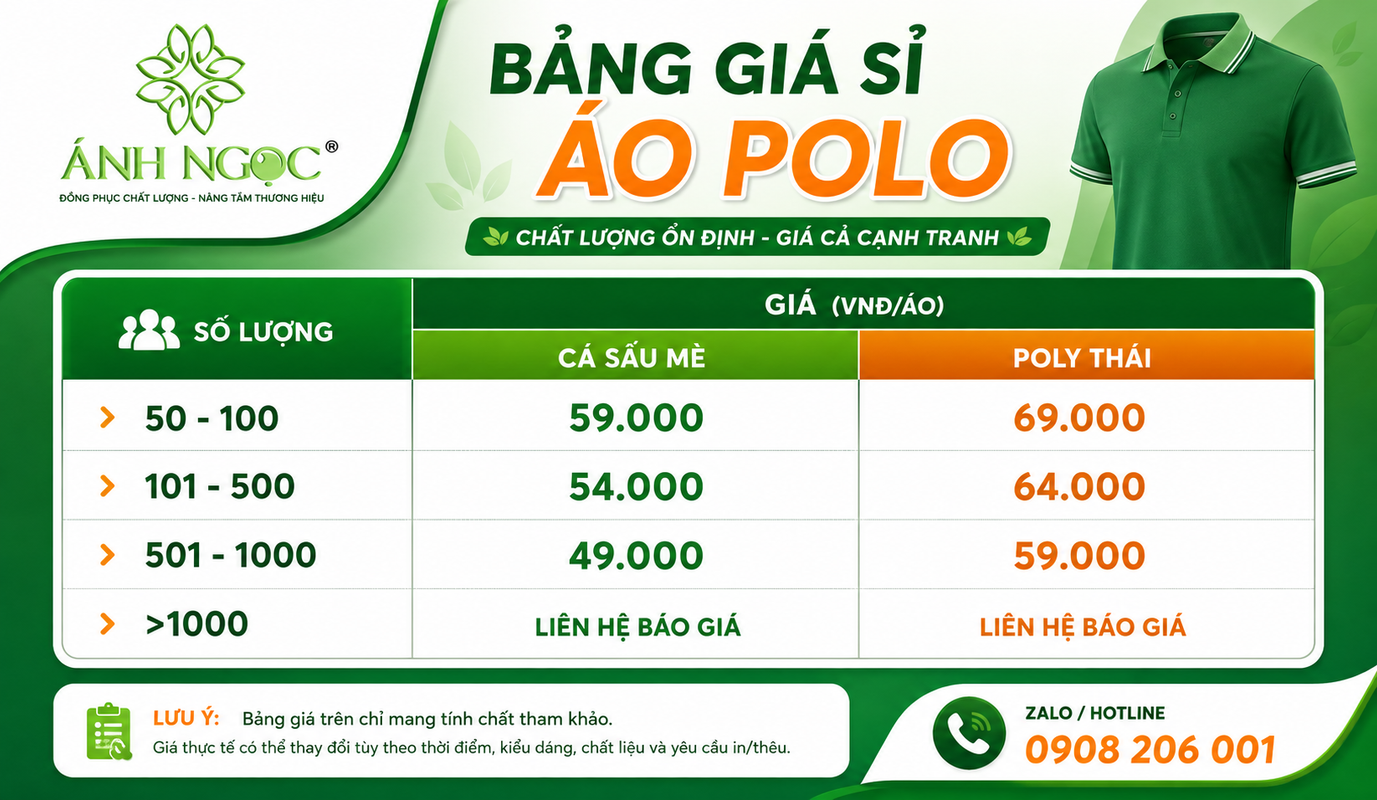 Bảng giá sỉ áo thun đồng phục Tân Bình